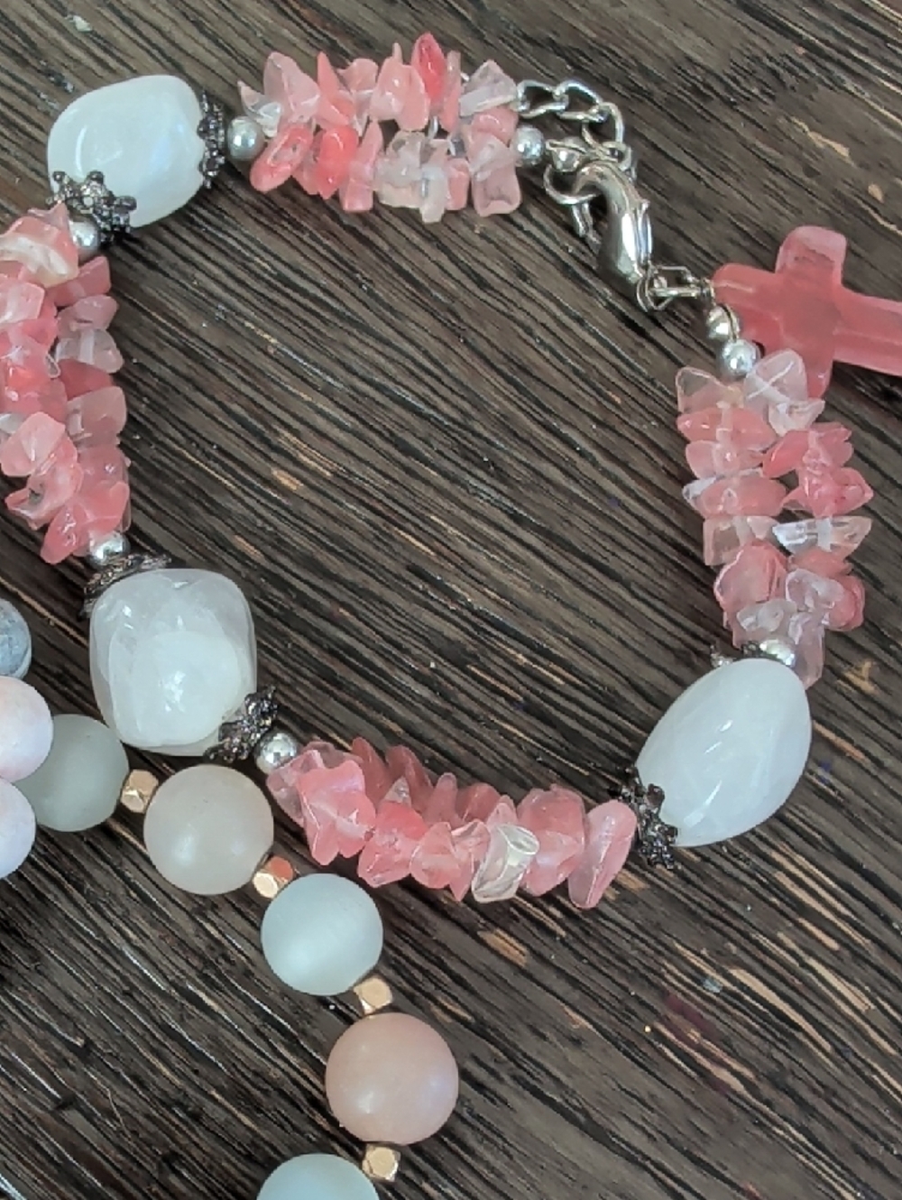 Stacked Pink Stone Beaded Stretch Bracelets - Picture 3 of 4